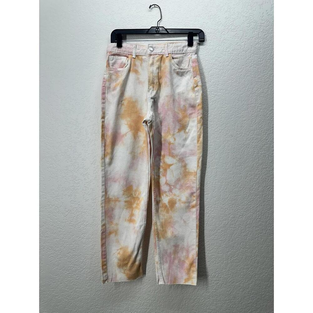 H&M Girls Tie-Dye Patterned Straight Leg Jeans Raw Hem Size 16